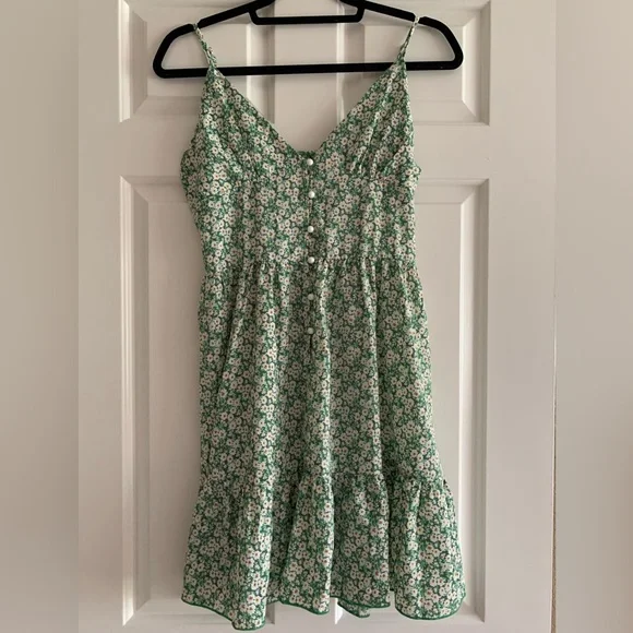 Shein Dresses | Shein | Daisy Mini Dress | Green, Faux Pearl Buttons | Color: Green/White | Size: L | Hnethery's Closet